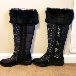Black Baby Phat Calf Boots with Fur Rim